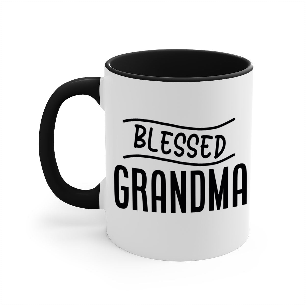 A two-tone Blessed Grandma Mug with a glossy finish, featuring a colored handle and interior, available in multiple colors.