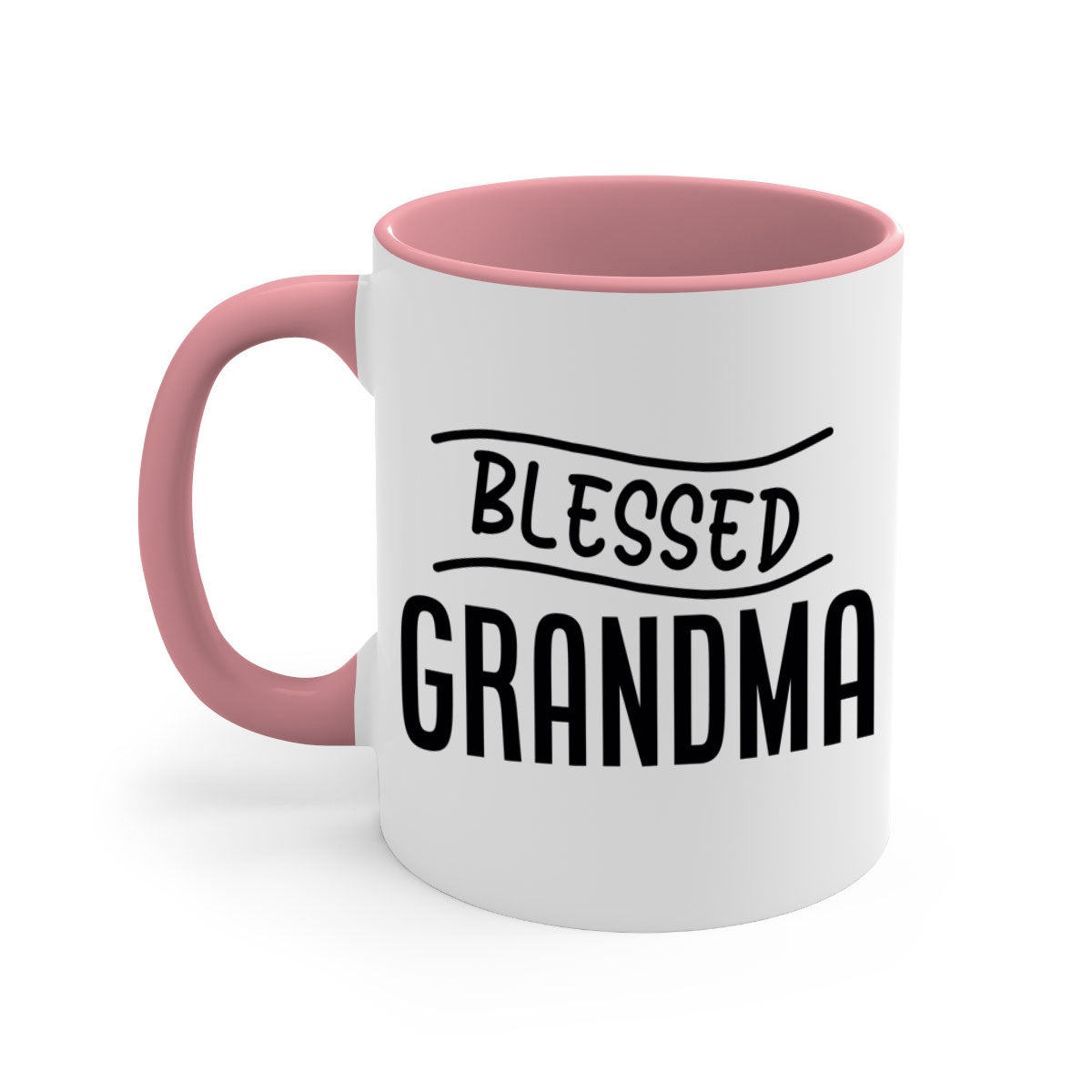 A two-tone Blessed Grandma Mug with a glossy finish, featuring a colored handle and interior, available in multiple colors.