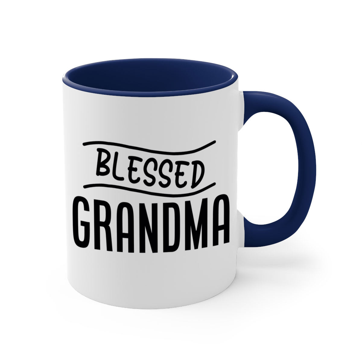 A two-tone Blessed Grandma Mug with a glossy finish, featuring a colored handle and interior, available in multiple colors.