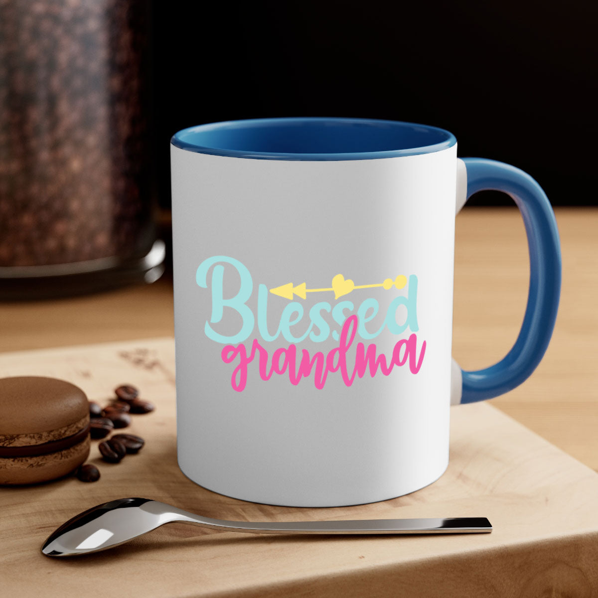 A two-tone Blessed Grandma Mug with a colored handle and interior, showcasing its glossy finish and stylish design.