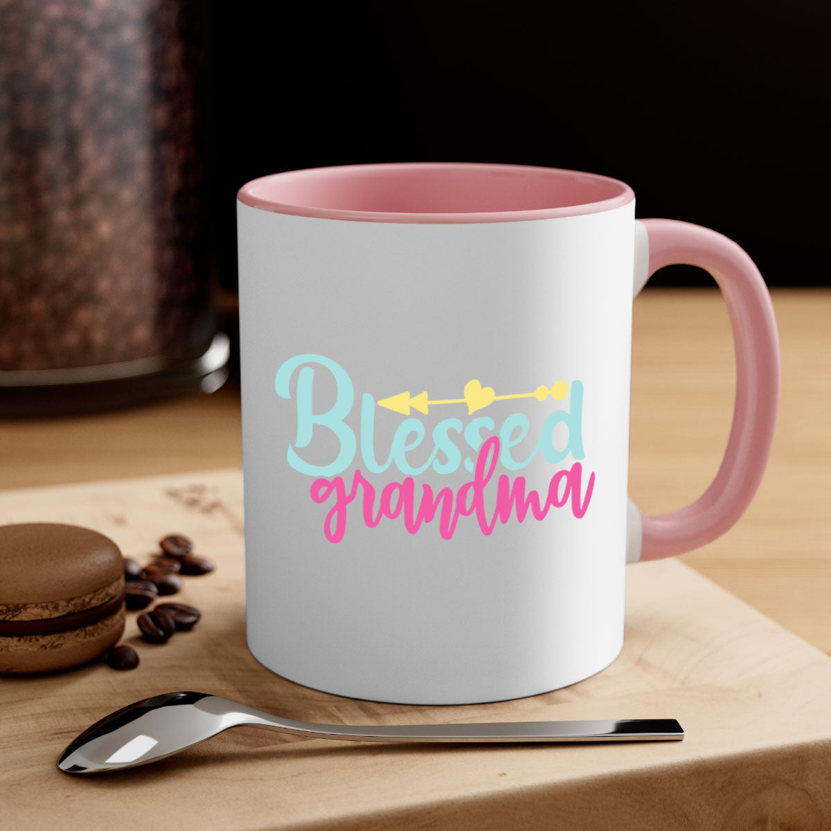 A two-tone Blessed Grandma Mug with a colored handle and interior, showcasing its glossy finish and stylish design.