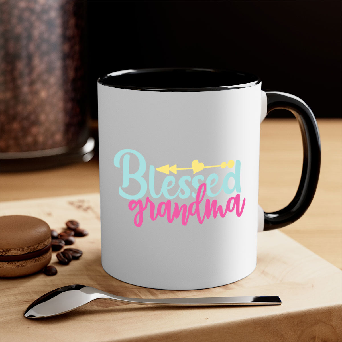 A two-tone Blessed Grandma Mug with a colored handle and interior, showcasing its glossy finish and stylish design.