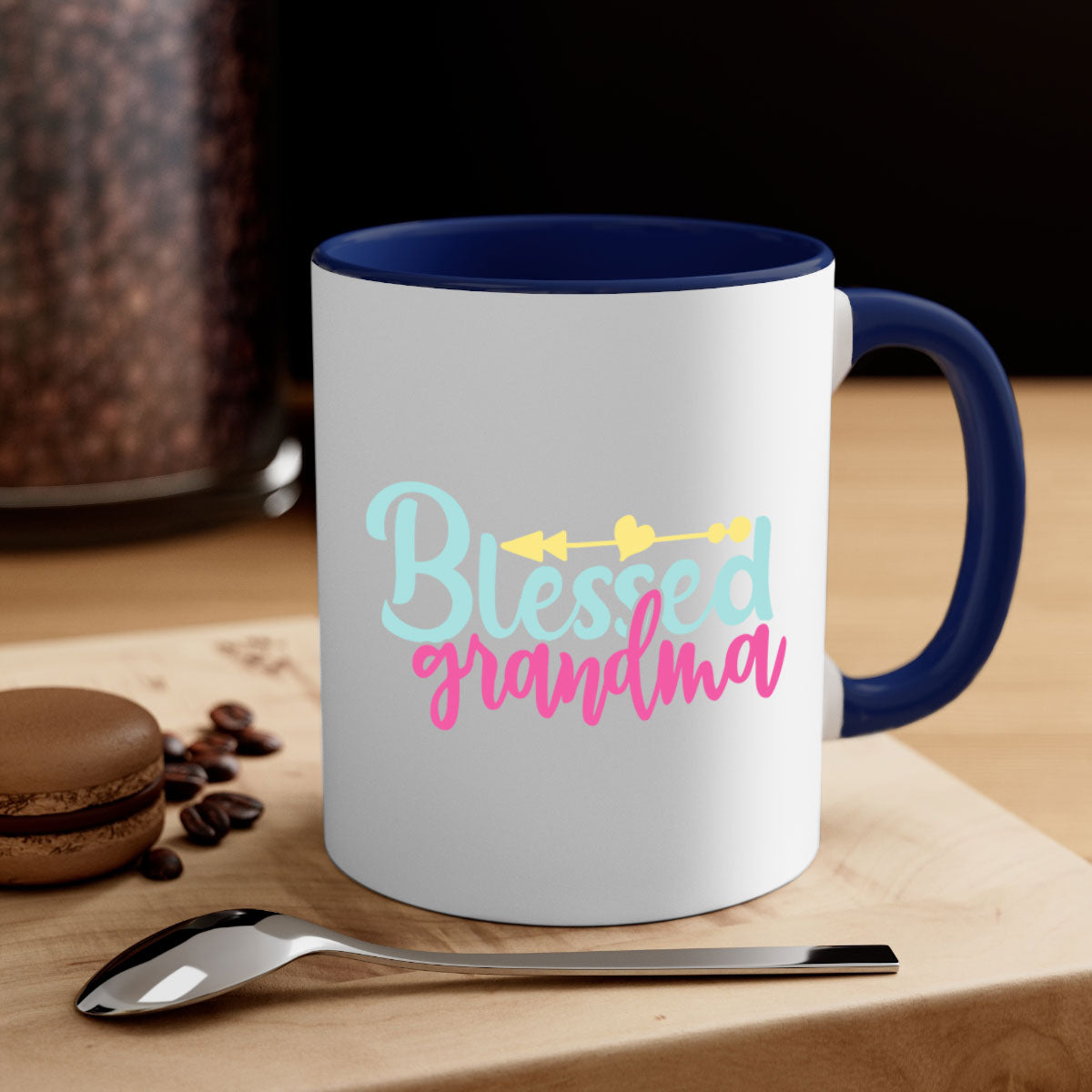 A two-tone Blessed Grandma Mug with a colored handle and interior, showcasing its glossy finish and stylish design.