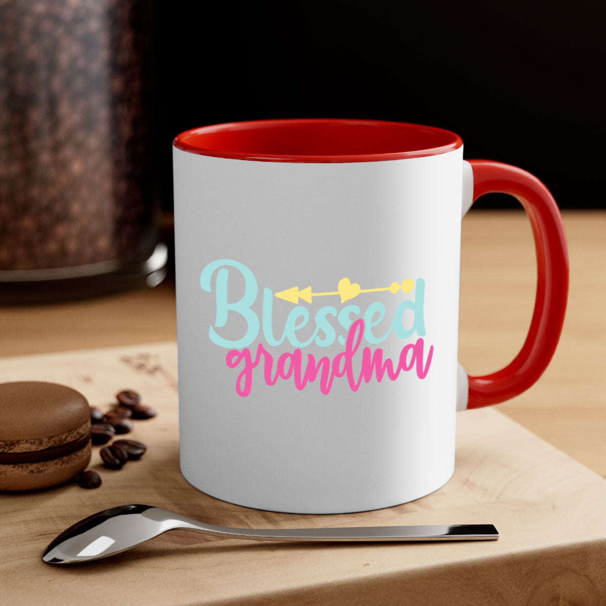 A two-tone Blessed Grandma Mug with a colored handle and interior, showcasing its glossy finish and stylish design.