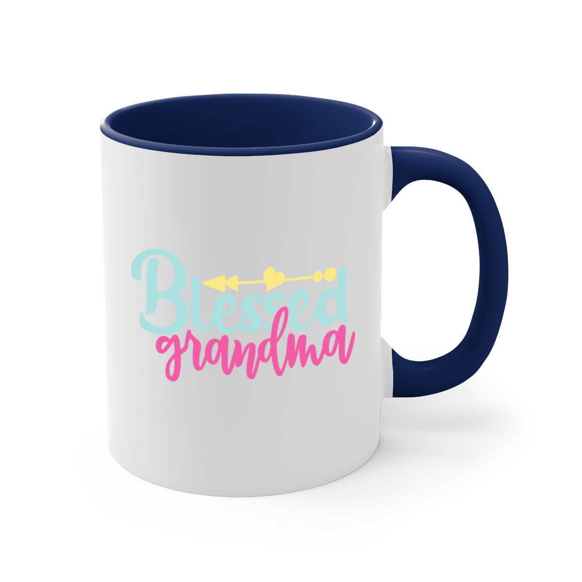 A two-tone Blessed Grandma Mug with a colored handle and interior, showcasing its glossy finish and stylish design.