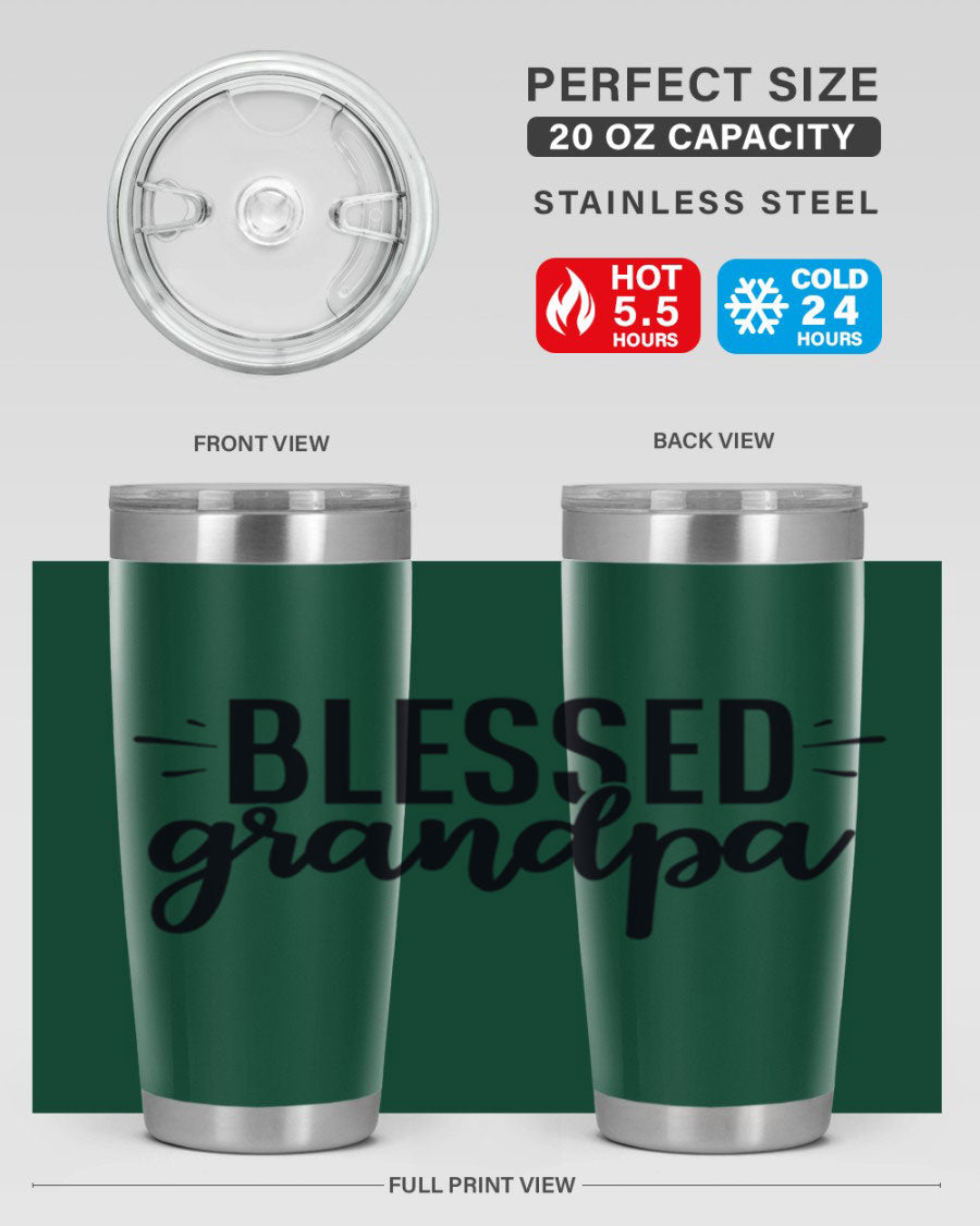 Blessed Grandpa 74# Tumbler in stainless steel with a drink-thru lid, showcasing its double wall vacuum design.