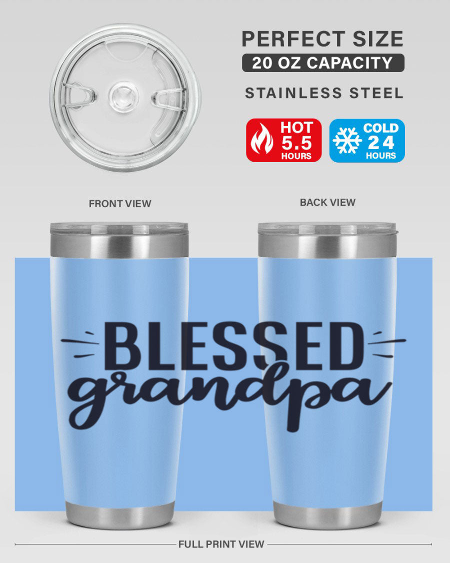 Blessed Grandpa 74# Tumbler in stainless steel with a drink-thru lid, showcasing its double wall vacuum design.