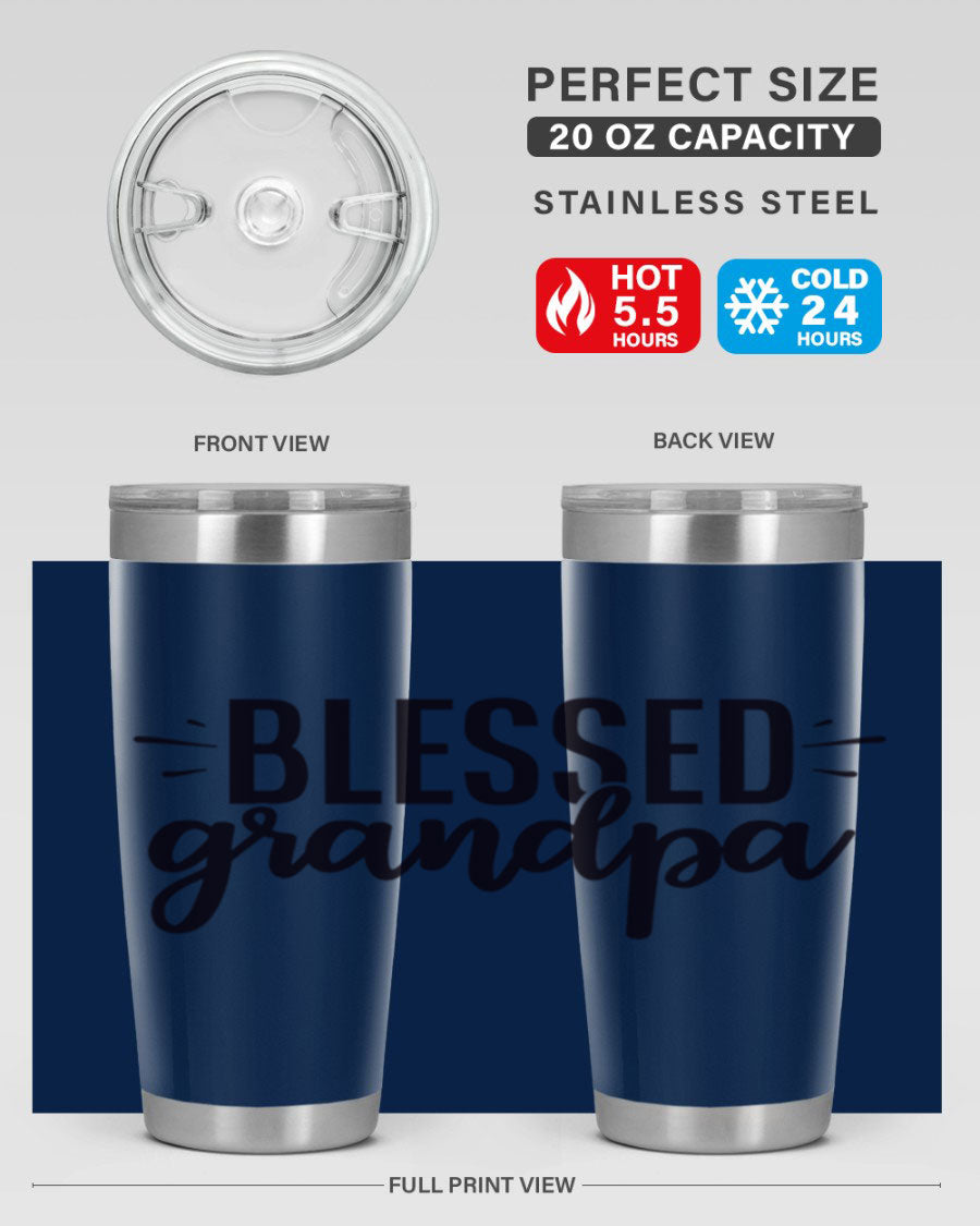 Blessed Grandpa 74# Tumbler in stainless steel with a drink-thru lid, showcasing its double wall vacuum design.