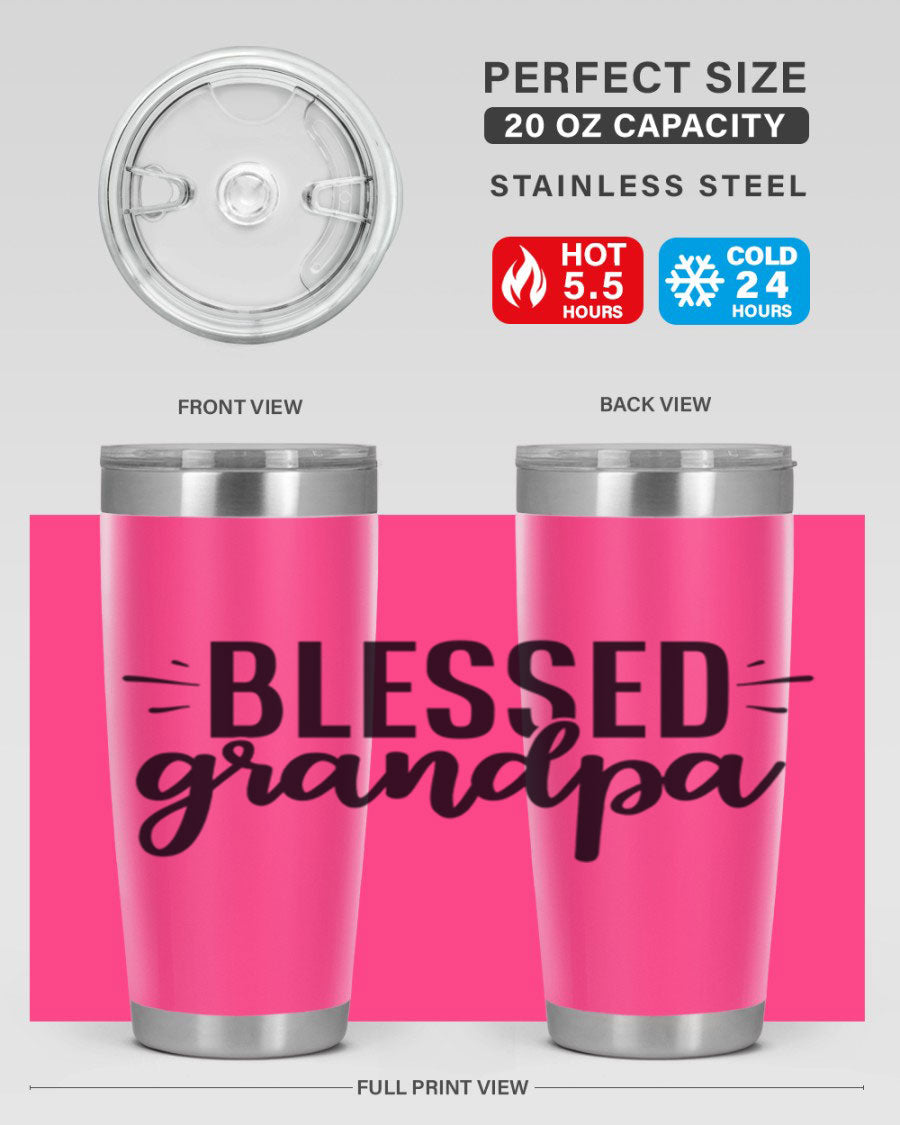 Blessed Grandpa 74# Tumbler in stainless steel with a drink-thru lid, showcasing its double wall vacuum design.