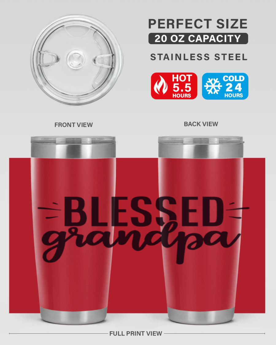 Blessed Grandpa 74# Tumbler in stainless steel with a drink-thru lid, showcasing its double wall vacuum design.