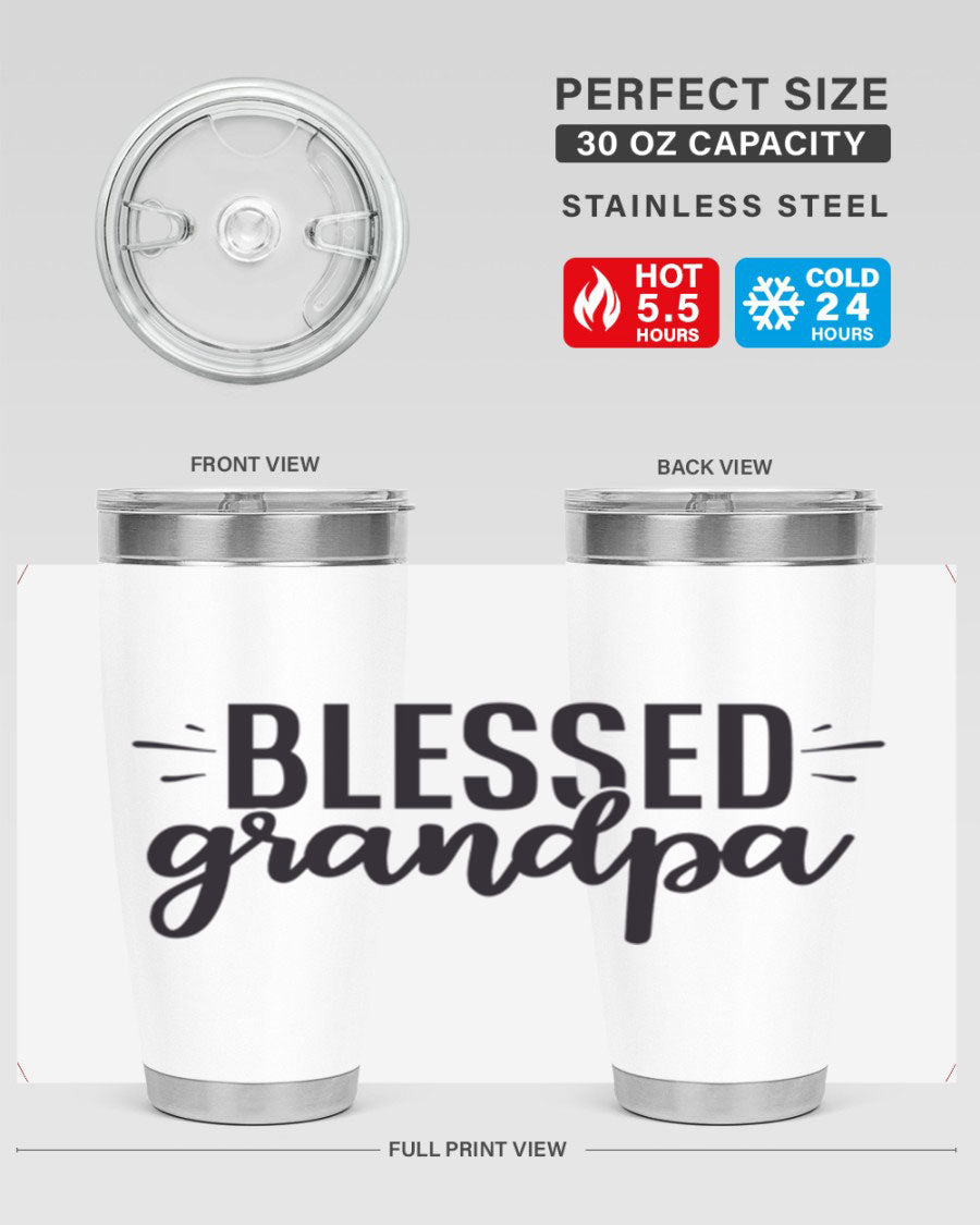 Blessed Grandpa 74# Tumbler in stainless steel with a drink-thru lid, showcasing its double wall vacuum design.