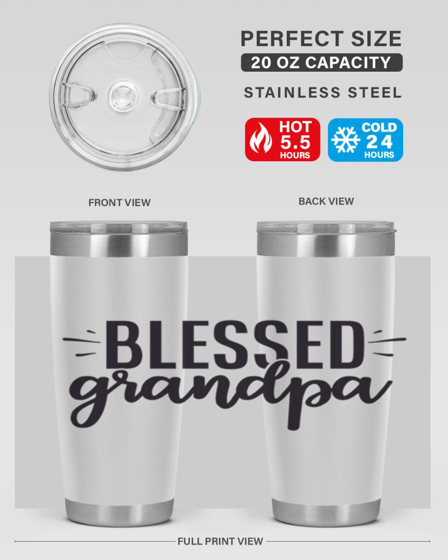 Blessed Grandpa 74# Tumbler in stainless steel with a drink-thru lid, showcasing its double wall vacuum design.