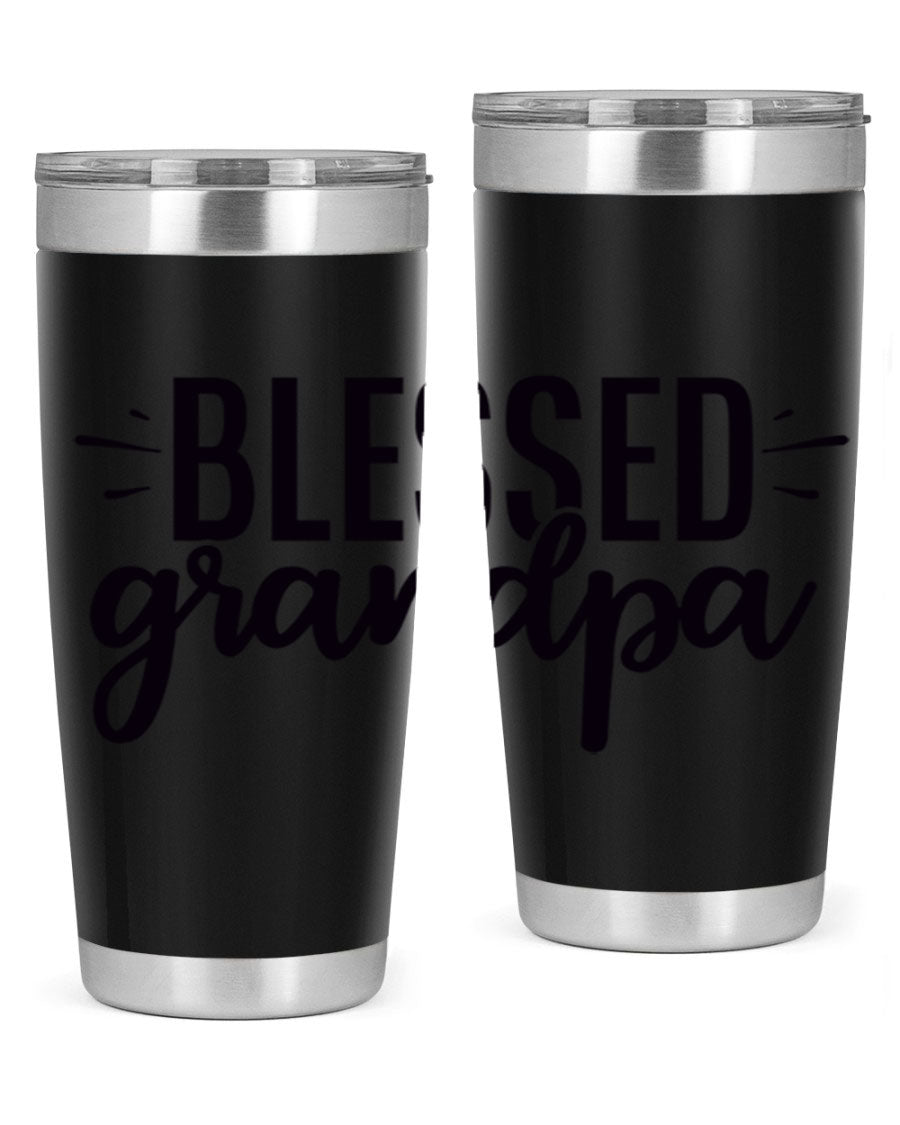 Blessed Grandpa 74# Tumbler in stainless steel with a drink-thru lid, showcasing its double wall vacuum design.