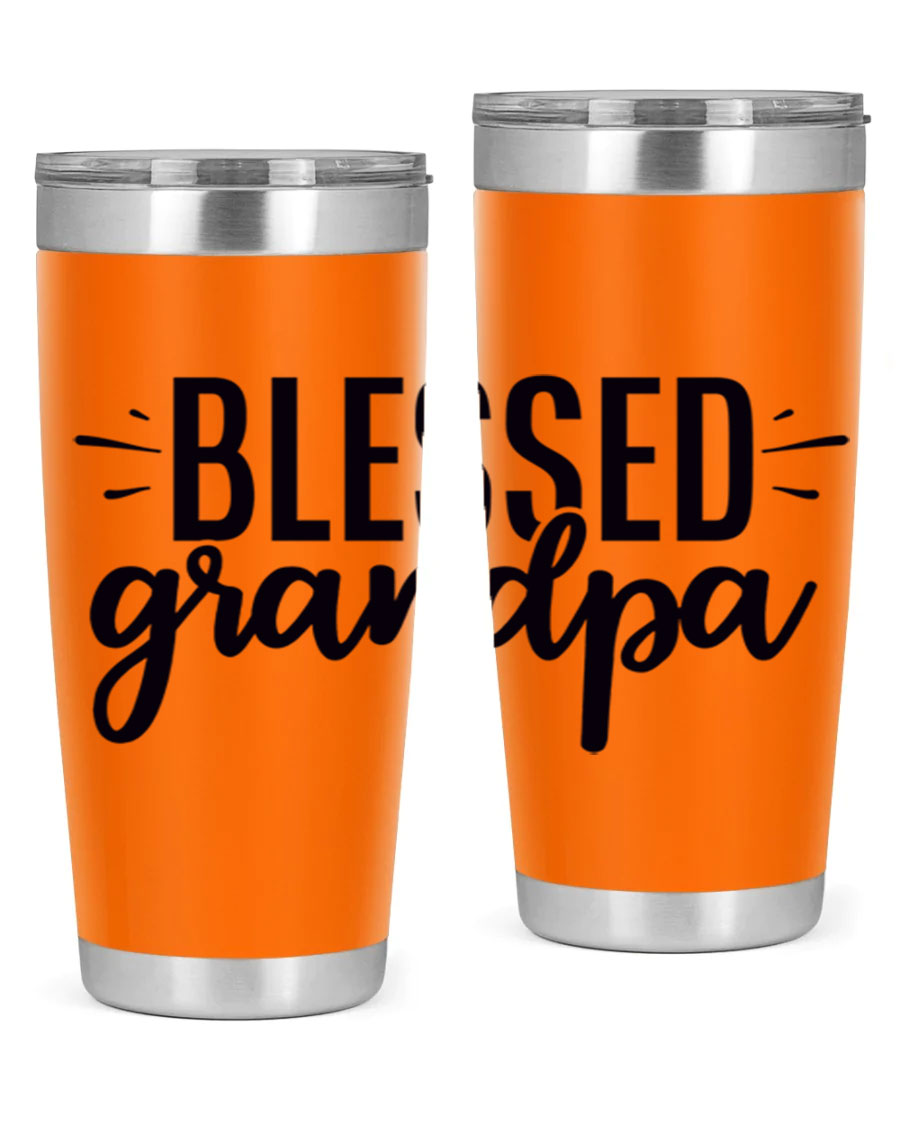 Blessed Grandpa 74# Tumbler in stainless steel with a drink-thru lid, showcasing its double wall vacuum design.