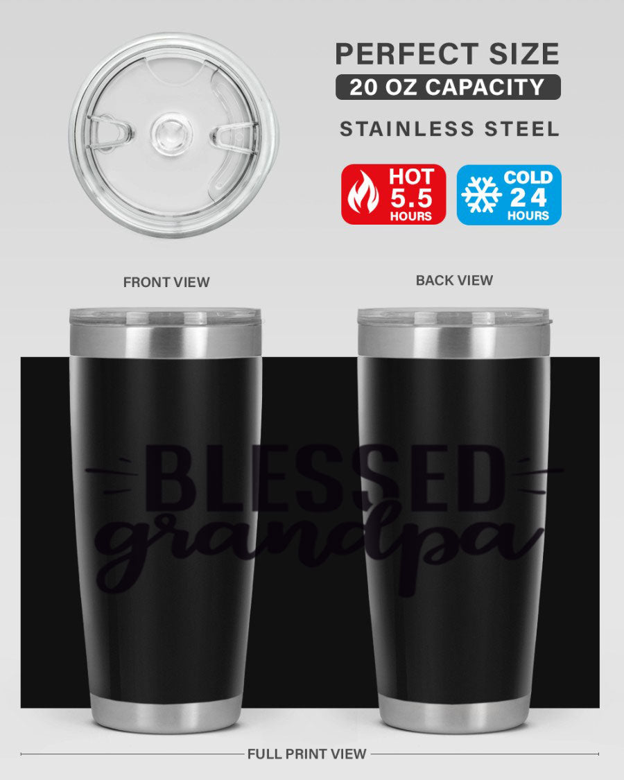 Blessed Grandpa 74# Tumbler in stainless steel with a drink-thru lid, showcasing its double wall vacuum design.