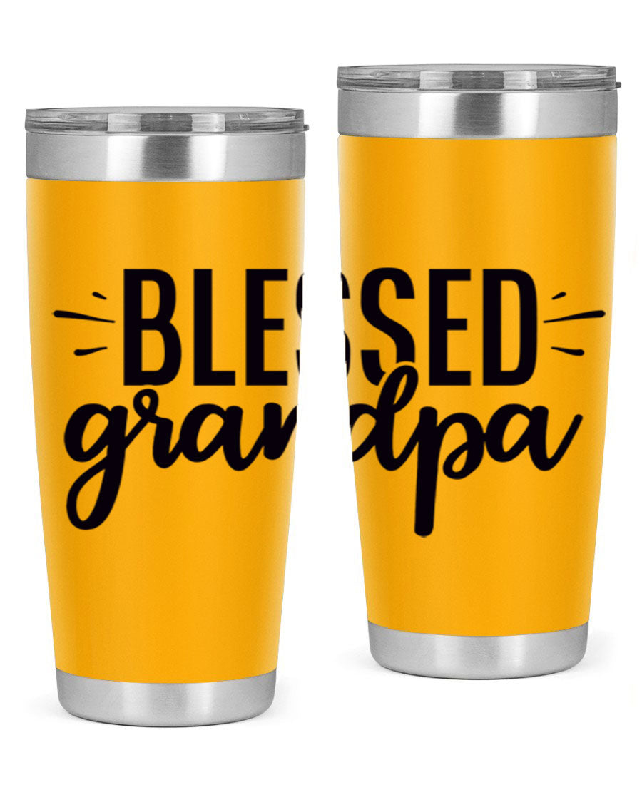 Blessed Grandpa 74# Tumbler in stainless steel with a drink-thru lid, showcasing its double wall vacuum design.