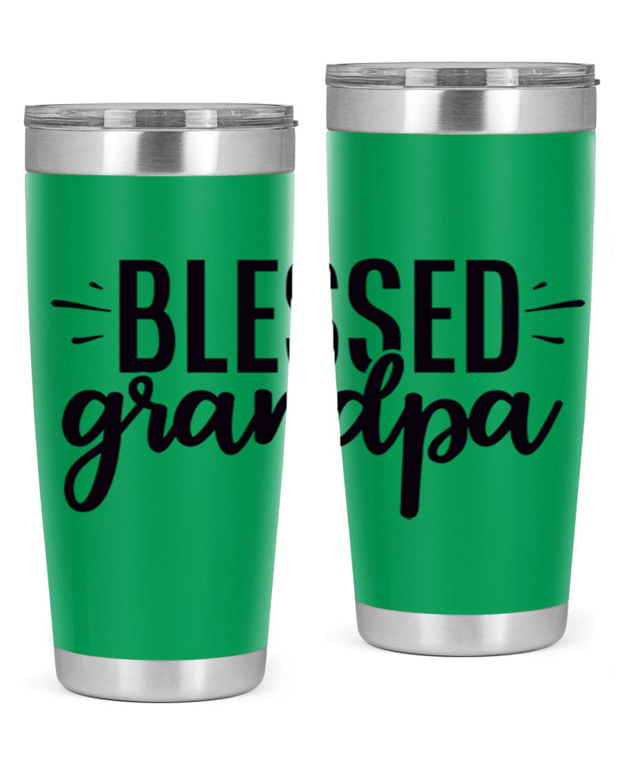 Blessed Grandpa 74# Tumbler in stainless steel with a drink-thru lid, showcasing its double wall vacuum design.