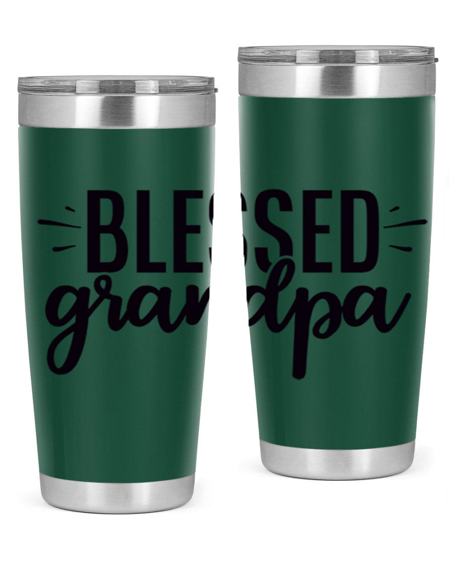 Blessed Grandpa 74# Tumbler in stainless steel with a drink-thru lid, showcasing its double wall vacuum design.