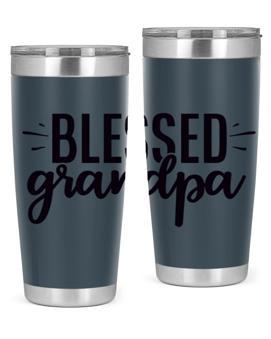 Blessed Grandpa 74# Tumbler in stainless steel with a drink-thru lid, showcasing its double wall vacuum design.