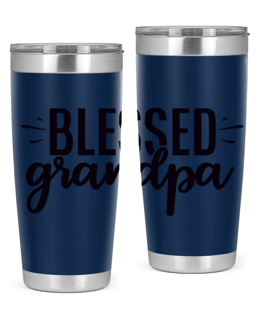 Blessed Grandpa 74# Tumbler in stainless steel with a drink-thru lid, showcasing its double wall vacuum design.