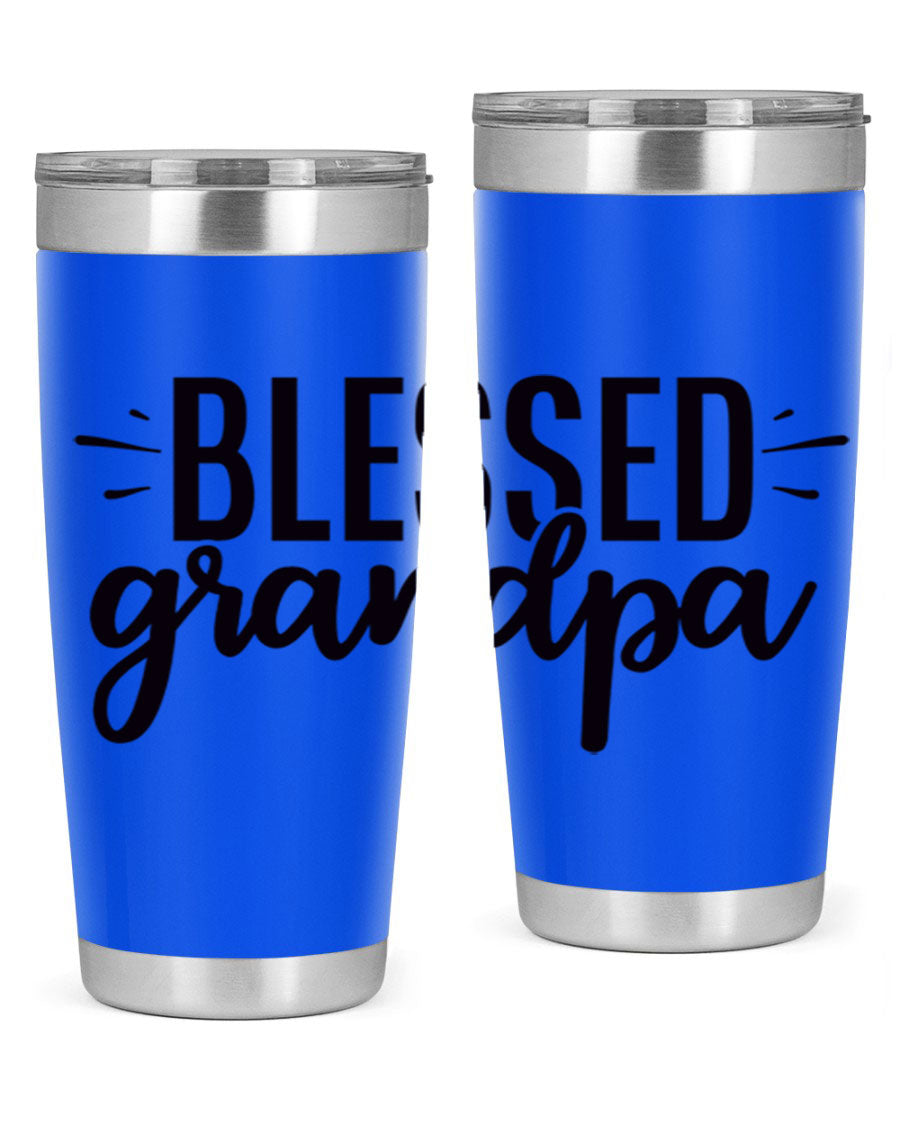 Blessed Grandpa 74# Tumbler in stainless steel with a drink-thru lid, showcasing its double wall vacuum design.