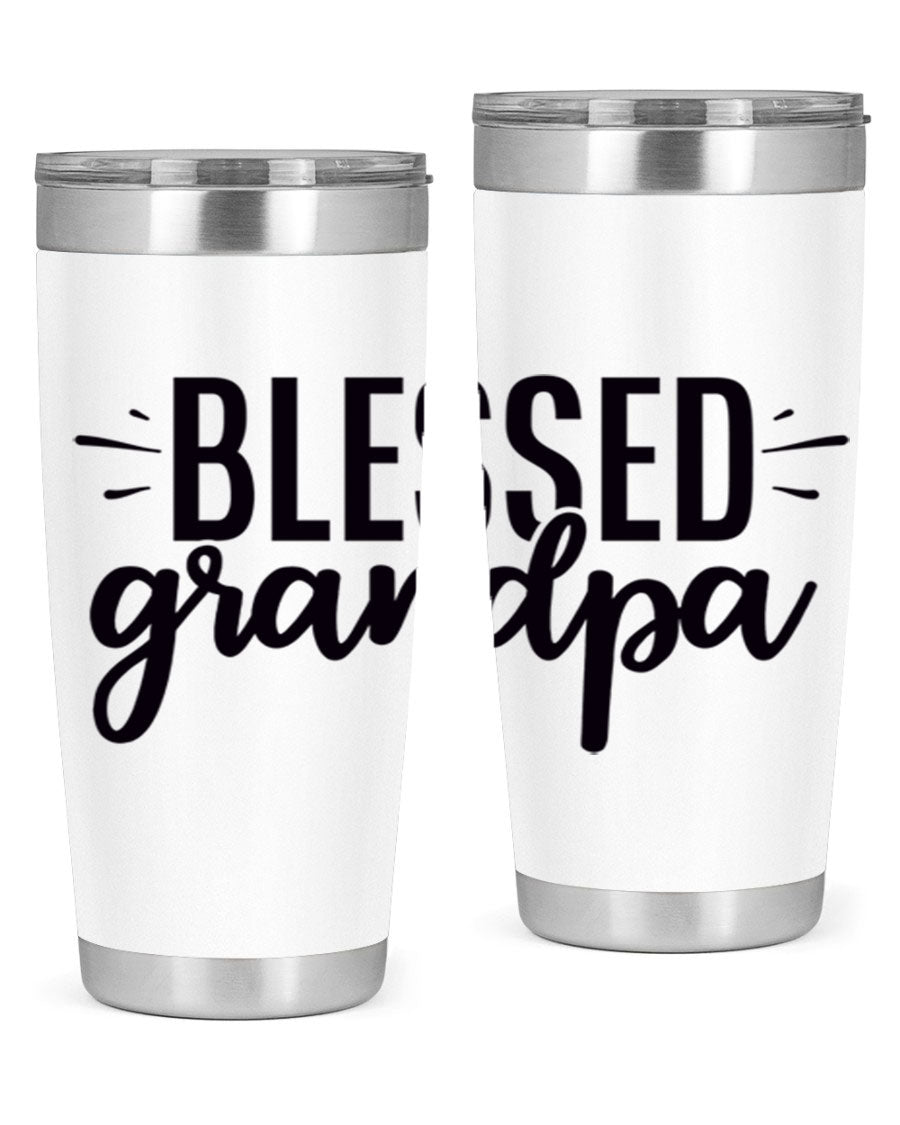 Blessed Grandpa 74# Tumbler in stainless steel with a drink-thru lid, showcasing its double wall vacuum design.