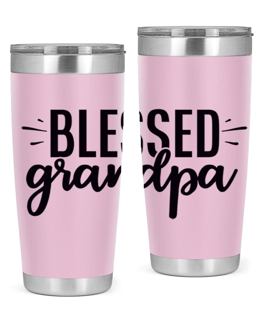 Blessed Grandpa 74# Tumbler in stainless steel with a drink-thru lid, showcasing its double wall vacuum design.