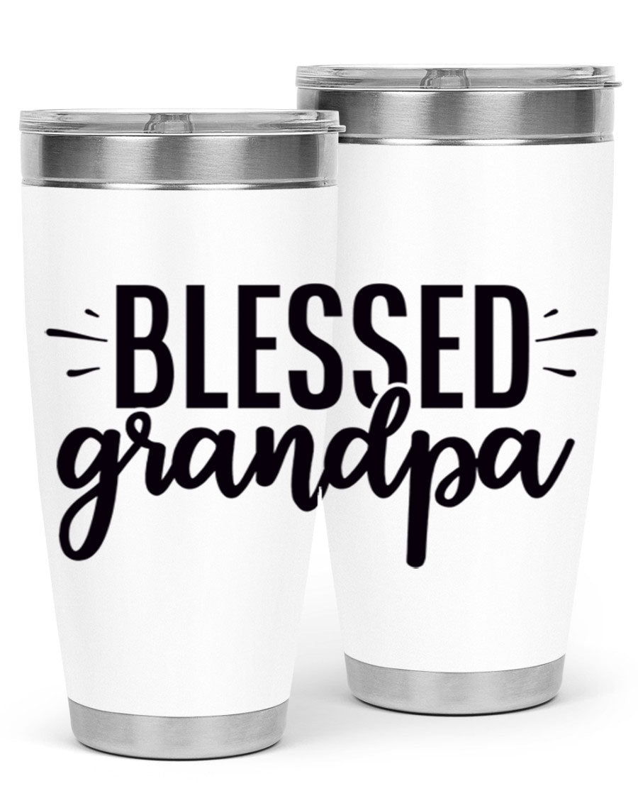 Blessed Grandpa 74# Tumbler in stainless steel with a drink-thru lid, showcasing its double wall vacuum design.