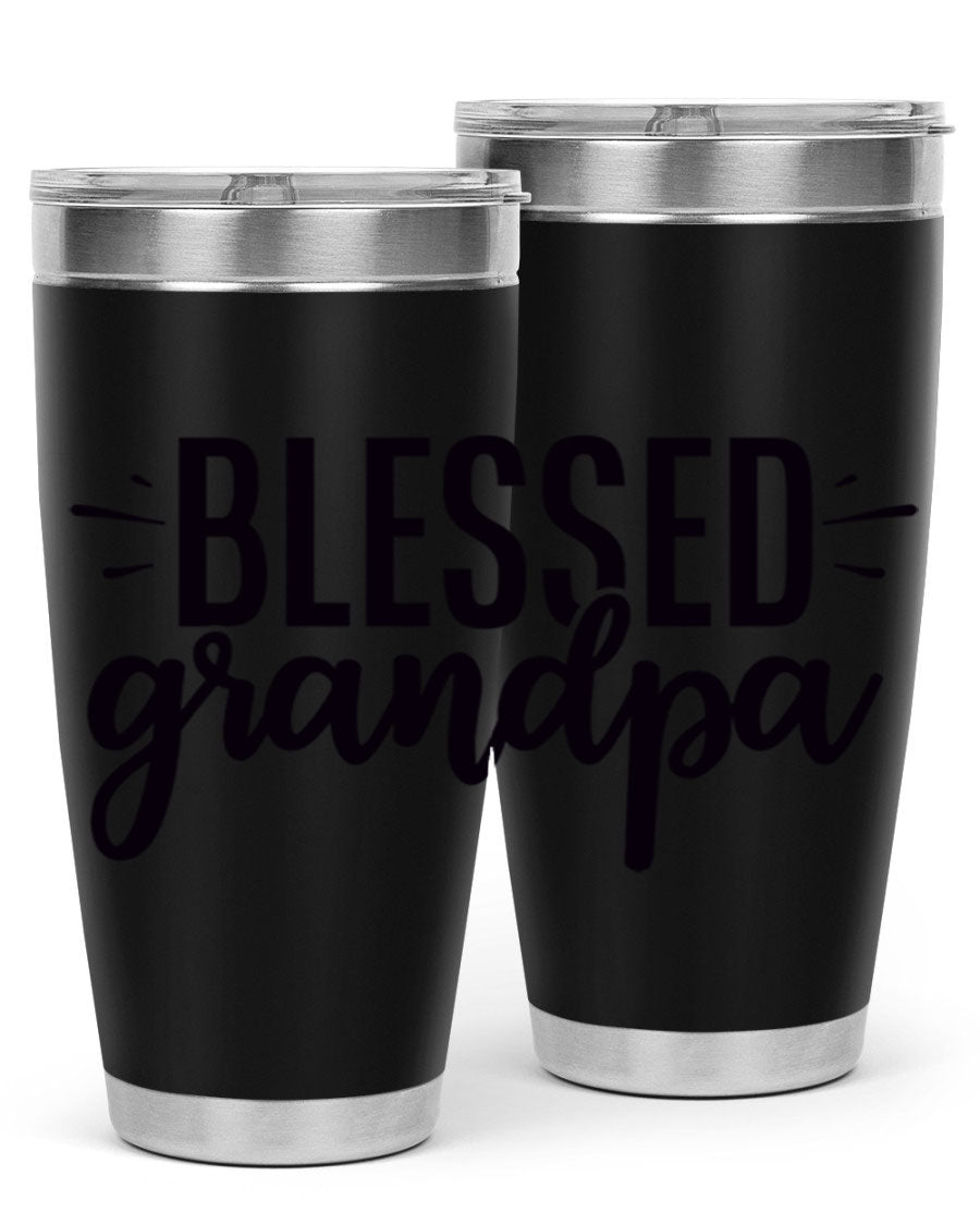 Blessed Grandpa 74# Tumbler in stainless steel with a drink-thru lid, showcasing its double wall vacuum design.