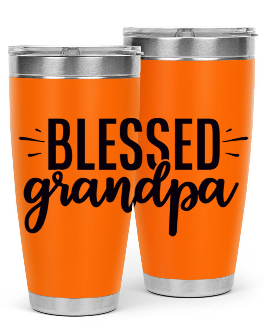 Blessed Grandpa 74# Tumbler in stainless steel with a drink-thru lid, showcasing its double wall vacuum design.