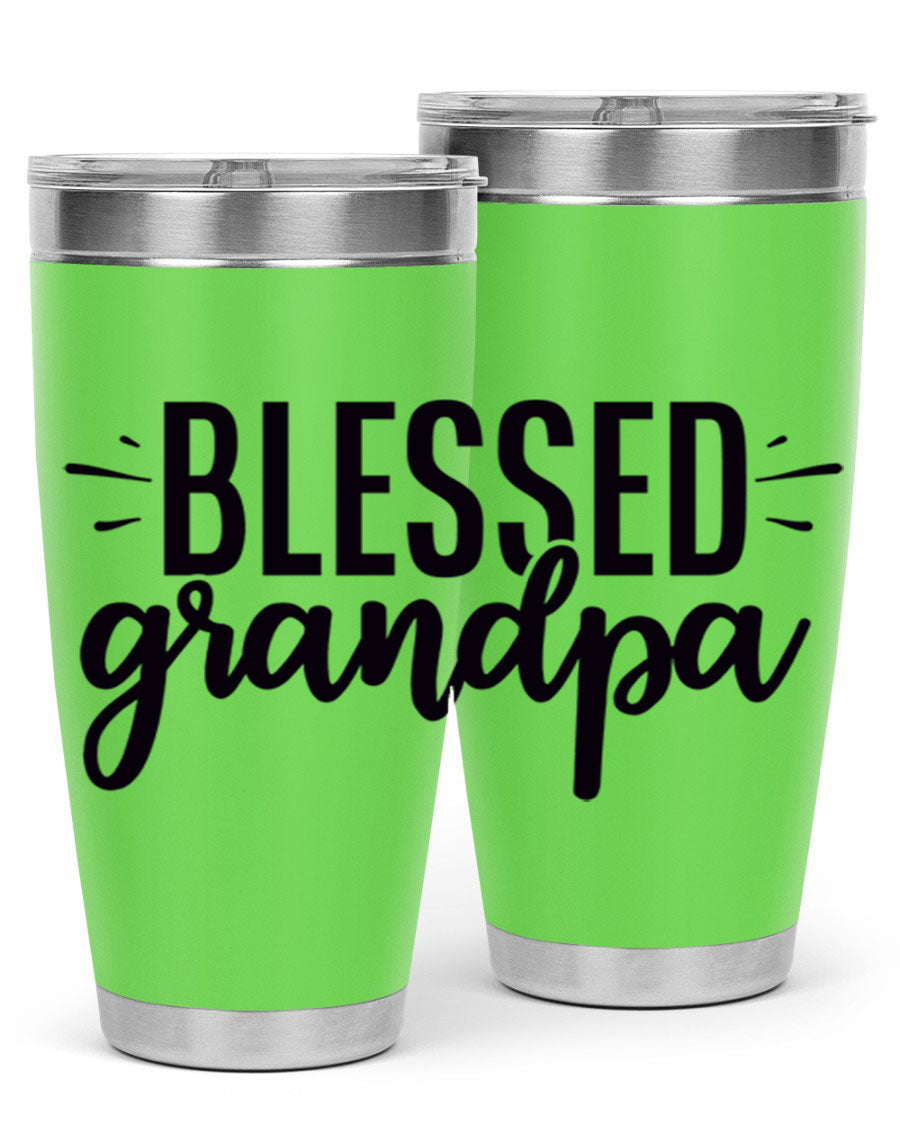 Blessed Grandpa 74# Tumbler in stainless steel with a drink-thru lid, showcasing its double wall vacuum design.