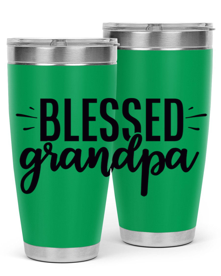 Blessed Grandpa 74# Tumbler in stainless steel with a drink-thru lid, showcasing its double wall vacuum design.