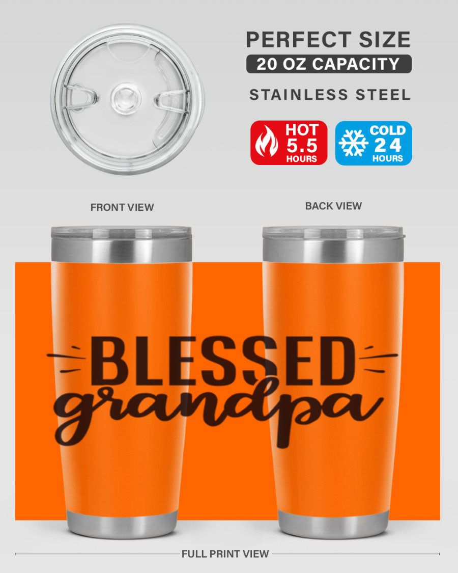 Blessed Grandpa 74# Tumbler in stainless steel with a drink-thru lid, showcasing its double wall vacuum design.