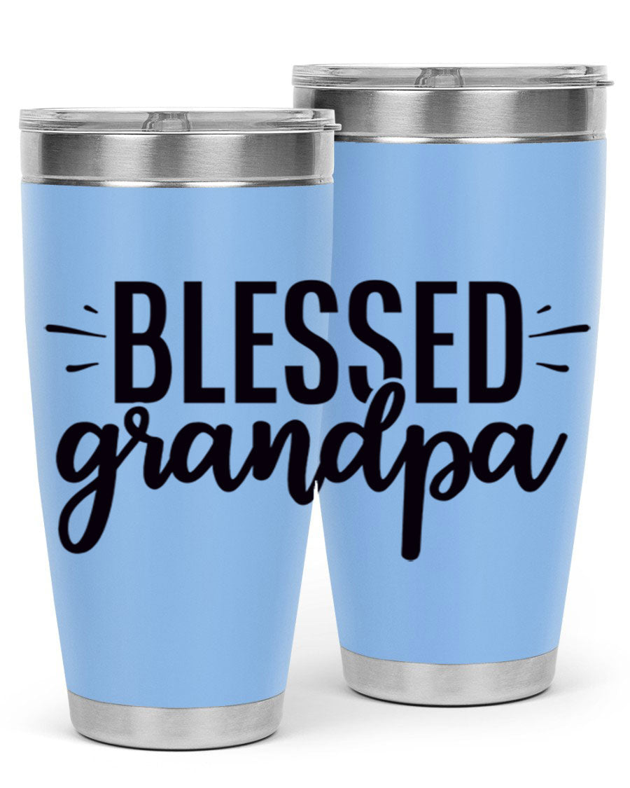 Blessed Grandpa 74# Tumbler in stainless steel with a drink-thru lid, showcasing its double wall vacuum design.