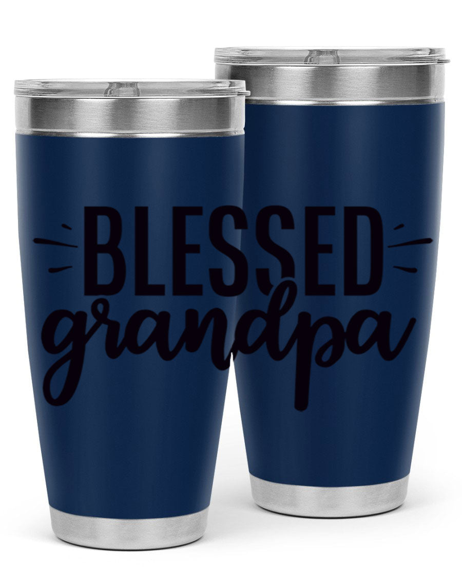 Blessed Grandpa 74# Tumbler in stainless steel with a drink-thru lid, showcasing its double wall vacuum design.