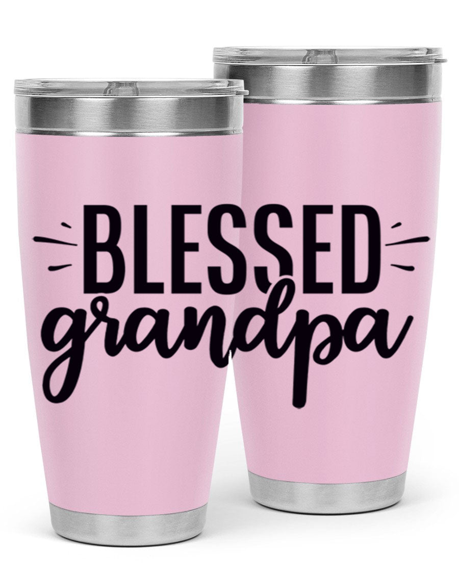 Blessed Grandpa 74# Tumbler in stainless steel with a drink-thru lid, showcasing its double wall vacuum design.