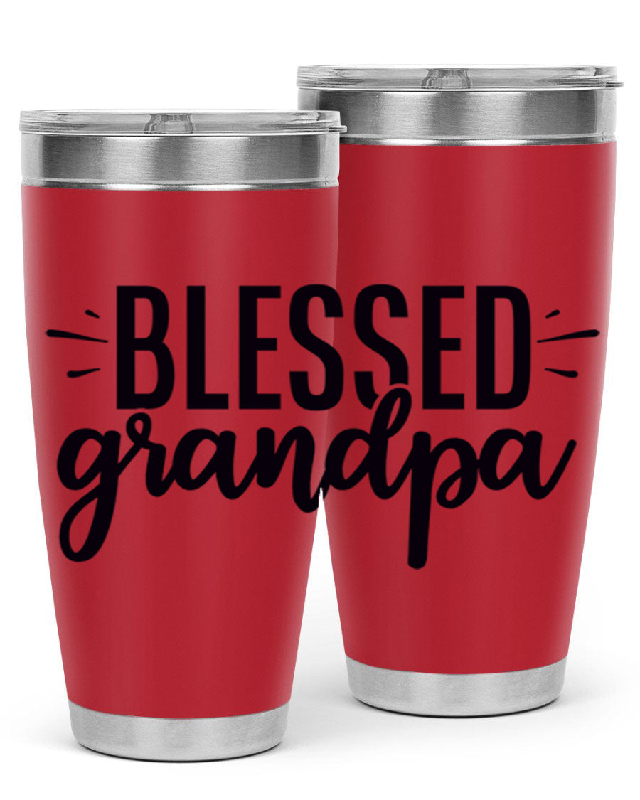 Blessed Grandpa 74# Tumbler in stainless steel with a drink-thru lid, showcasing its double wall vacuum design.