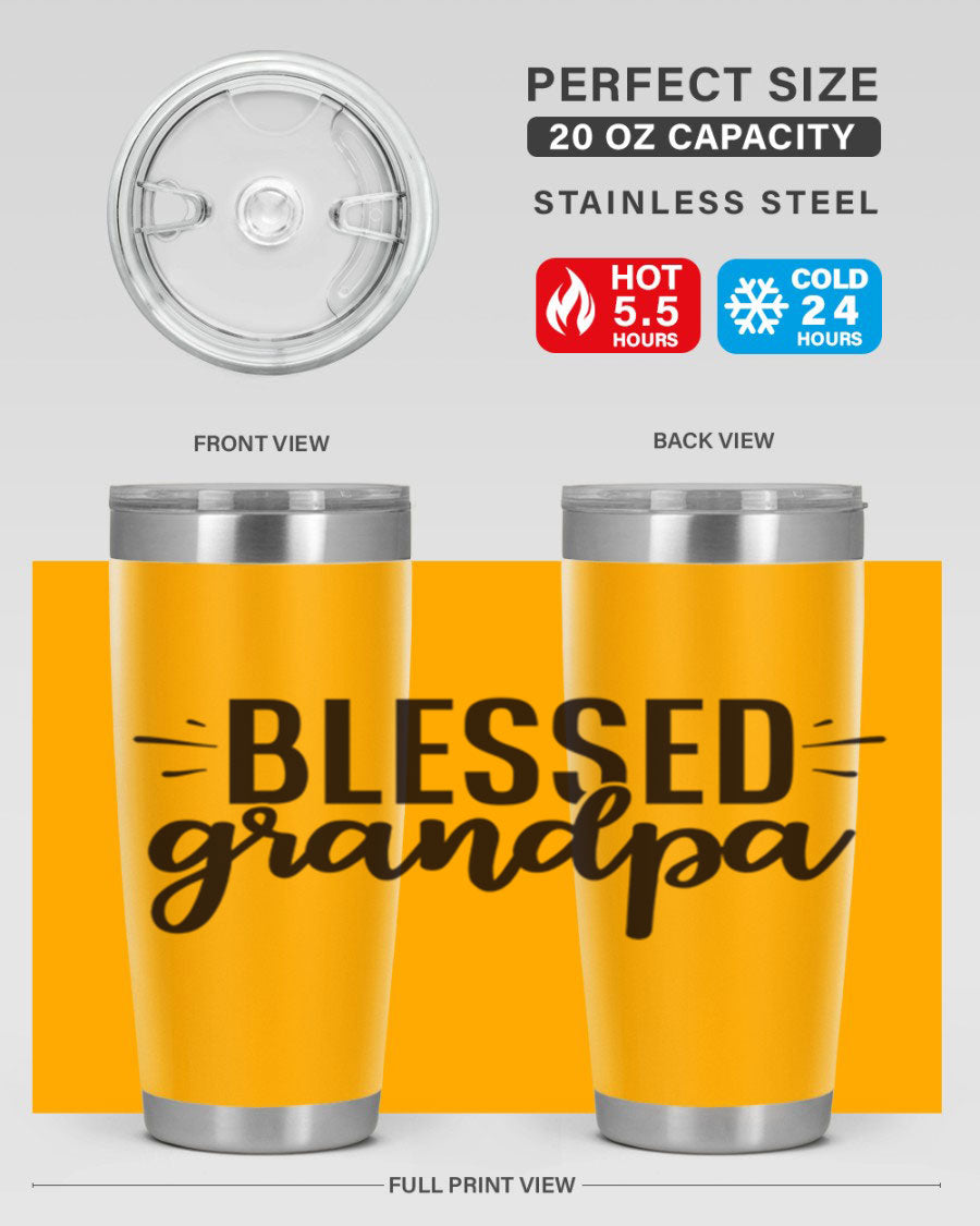 Blessed Grandpa 74# Tumbler in stainless steel with a drink-thru lid, showcasing its double wall vacuum design.