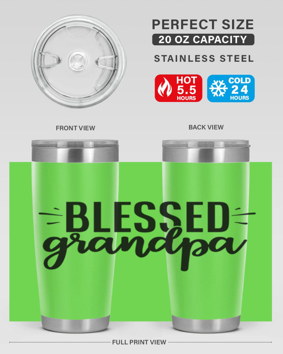 Blessed Grandpa 74# Tumbler in stainless steel with a drink-thru lid, showcasing its double wall vacuum design.