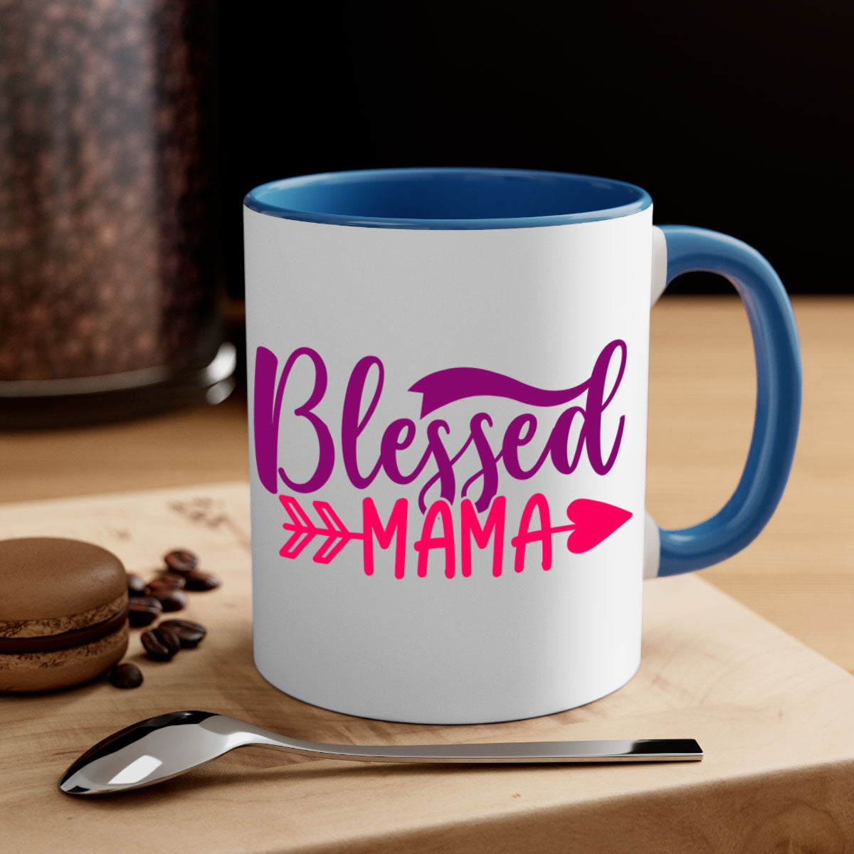 Blessed Mama Style 278# Mug featuring a glossy finish with a colored handle and interior, available in multiple colors.