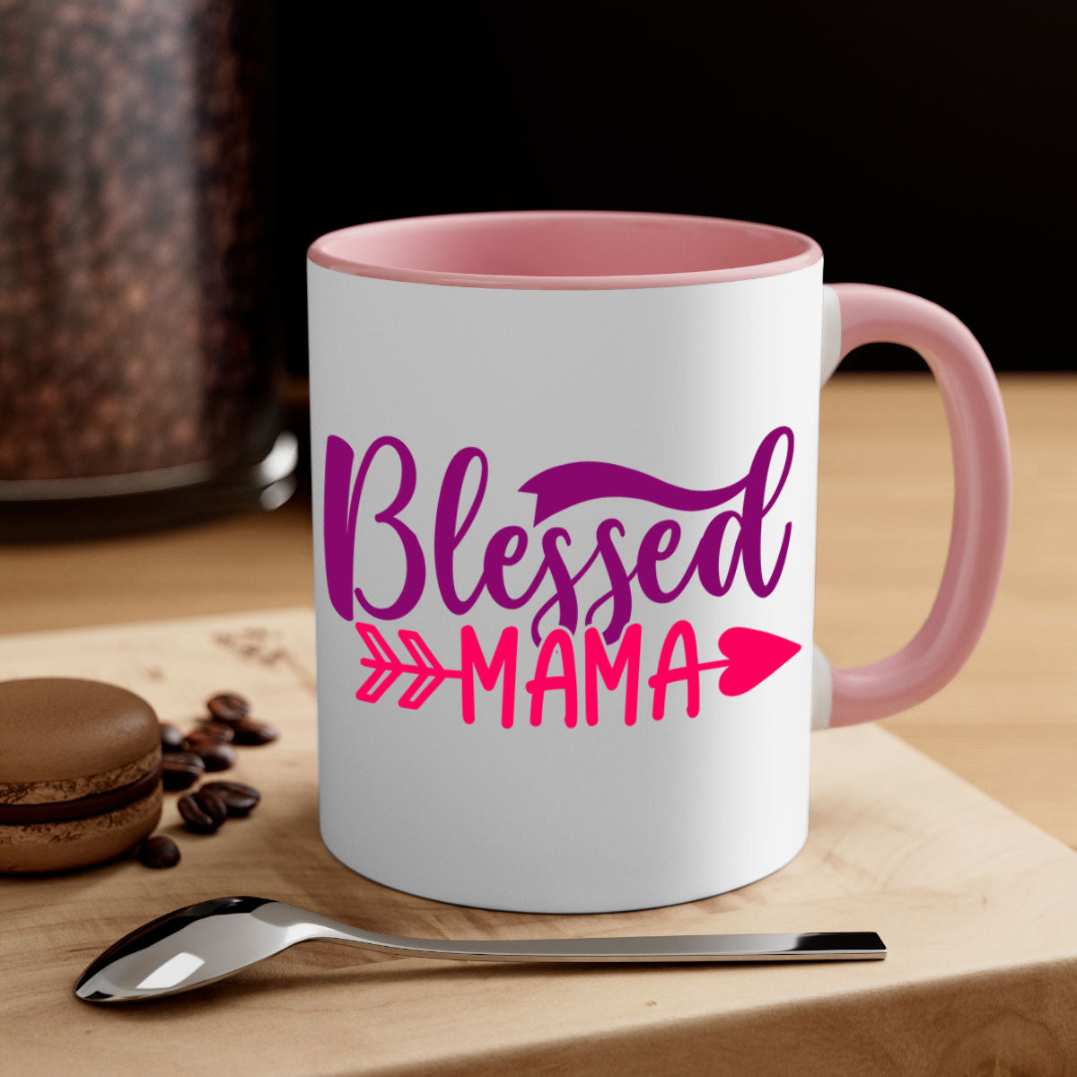 Blessed Mama Style 278# Mug featuring a glossy finish with a colored handle and interior, available in multiple colors.