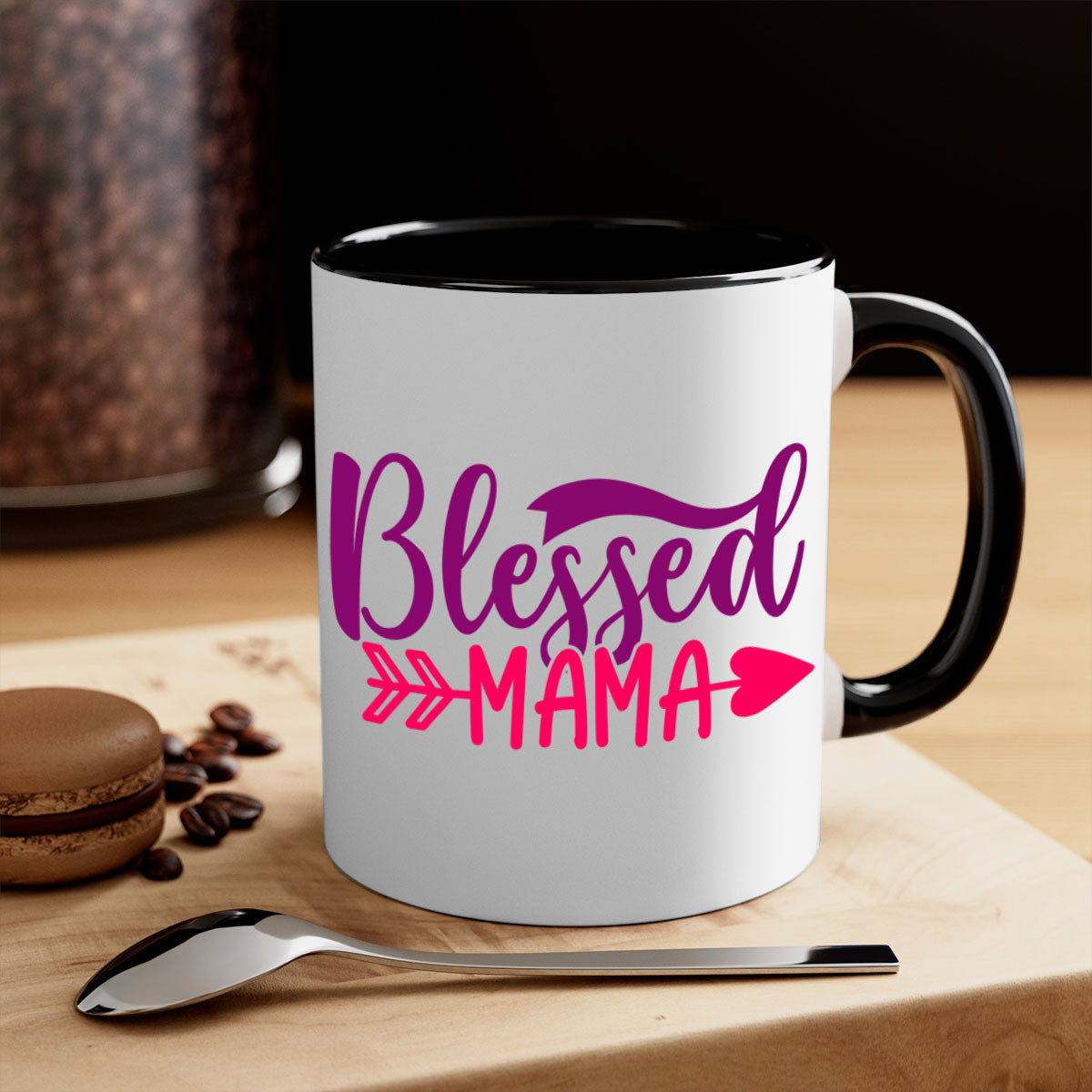 Blessed Mama Style 278# Mug featuring a glossy finish with a colored handle and interior, available in multiple colors.