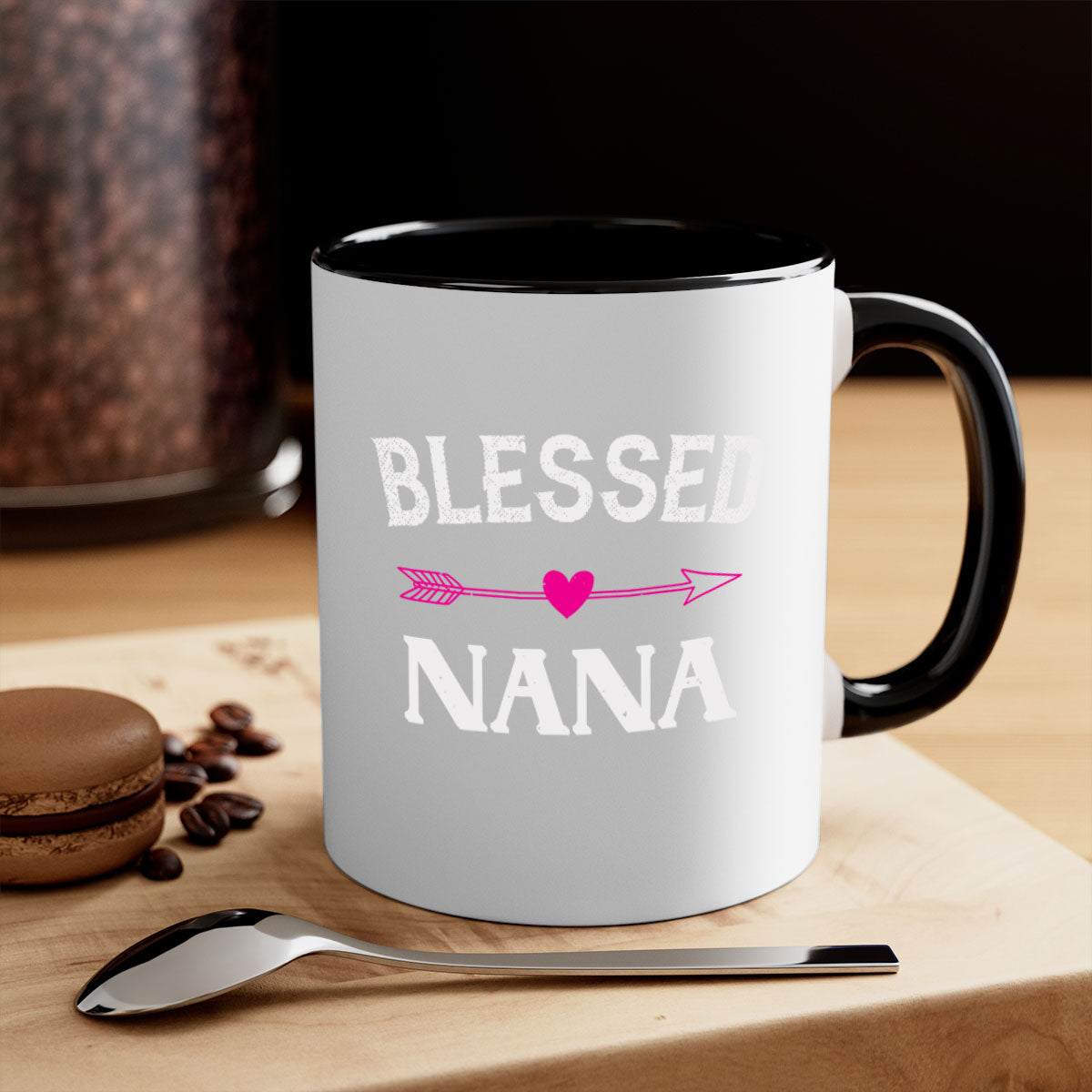 A stylish two-tone Blessed Nana 34# Mug with a colored handle and glossy finish, perfect for grandmas who love coffee or tea.