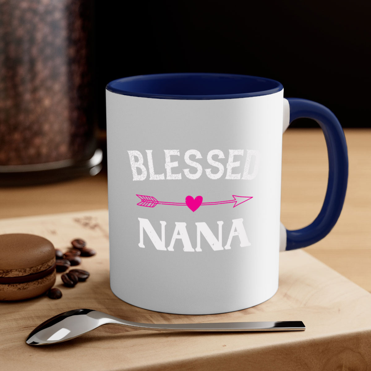 A stylish two-tone Blessed Nana 34# Mug with a colored handle and glossy finish, perfect for grandmas who love coffee or tea.