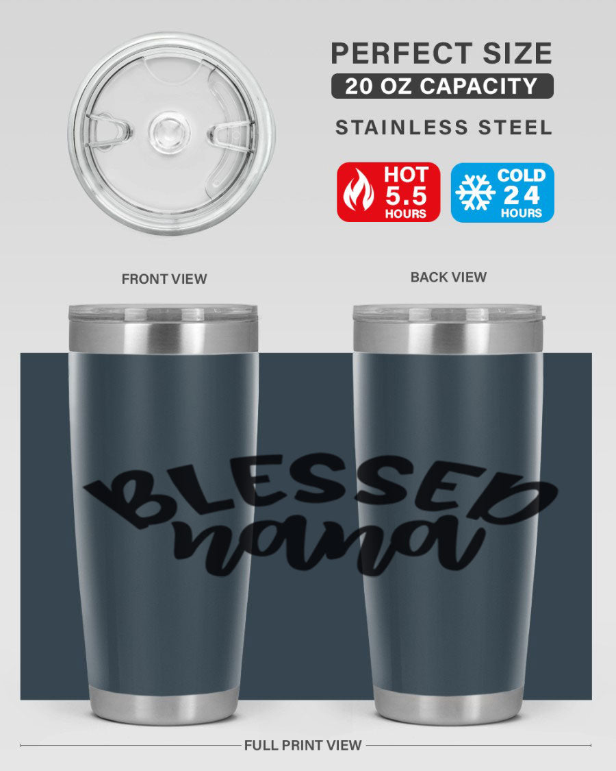 Blessed Nana 20oz Tumbler featuring double wall vacuum stainless steel design with a drink-thru lid, perfect for keeping beverages hot or cold.