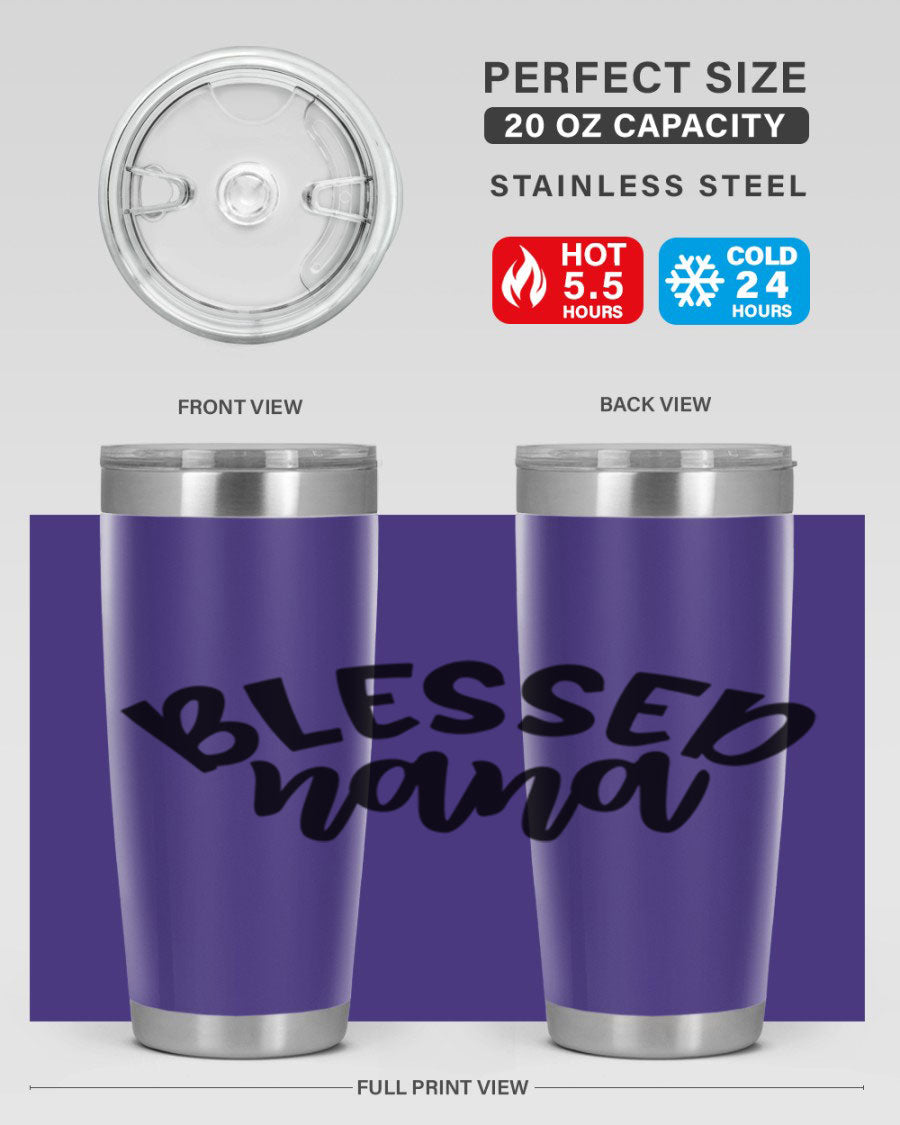 Blessed Nana 20oz Tumbler featuring double wall vacuum stainless steel design with a drink-thru lid, perfect for keeping beverages hot or cold.