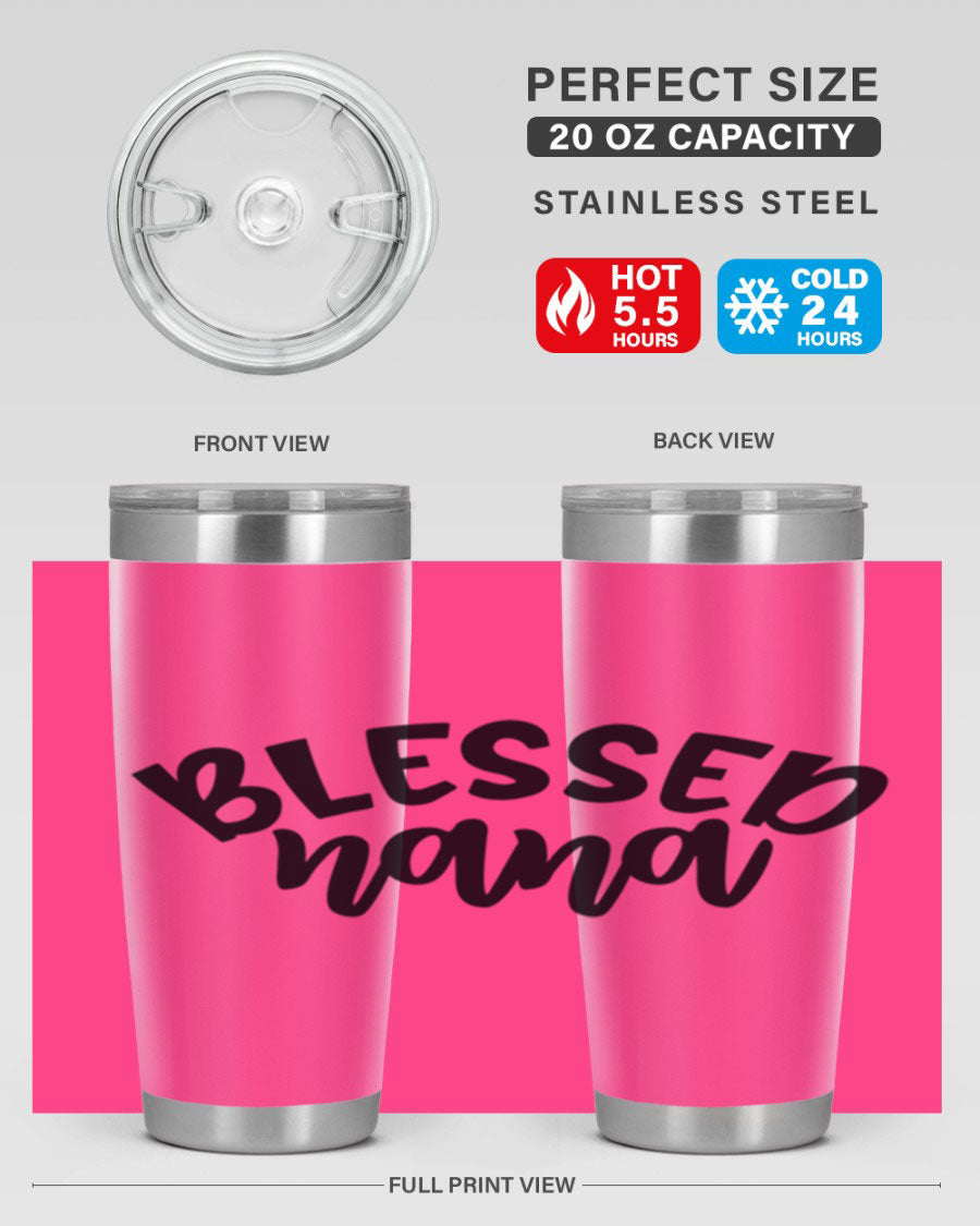 Blessed Nana 20oz Tumbler featuring double wall vacuum stainless steel design with a drink-thru lid, perfect for keeping beverages hot or cold.