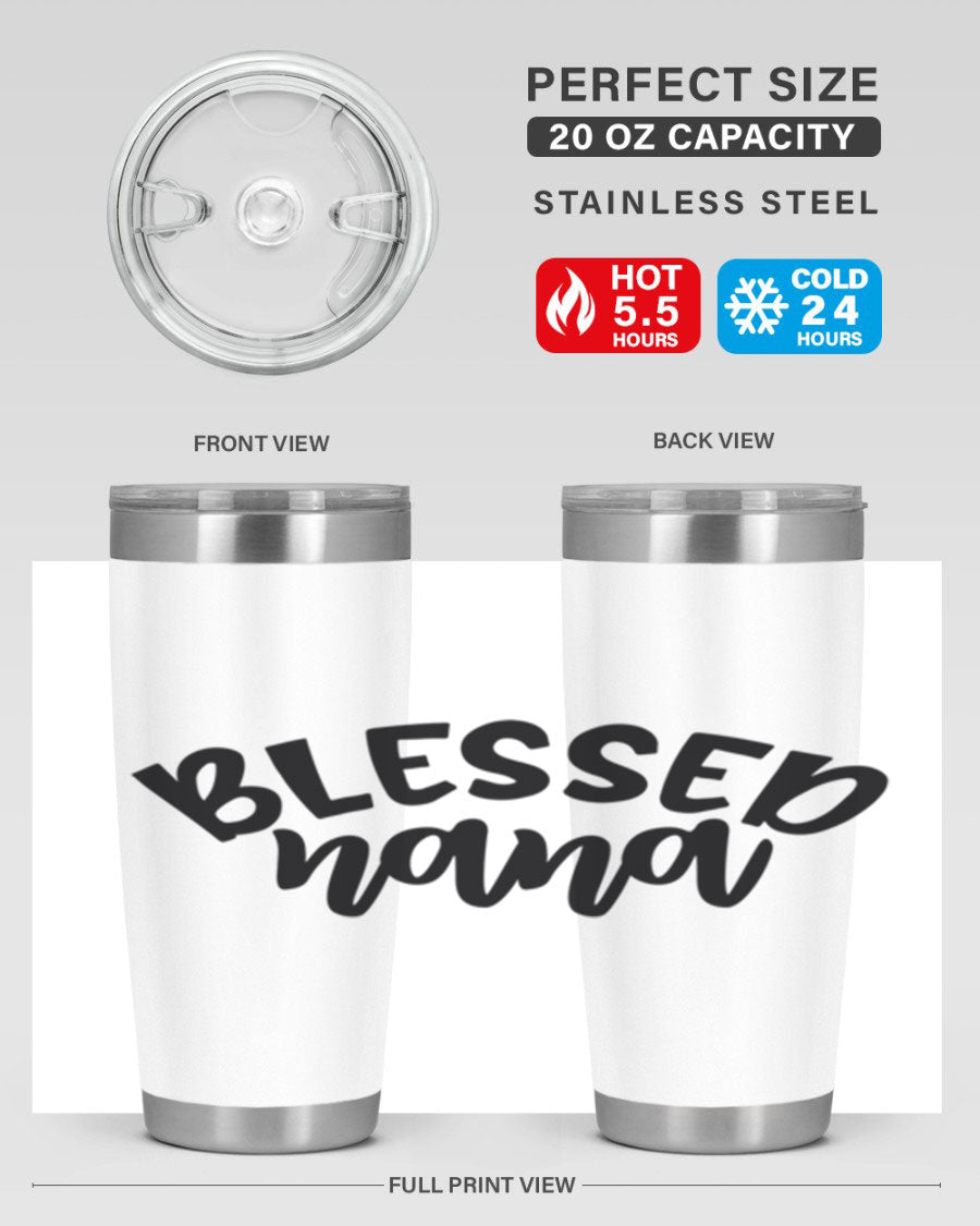 Blessed Nana 20oz Tumbler featuring double wall vacuum stainless steel design with a drink-thru lid, perfect for keeping beverages hot or cold.