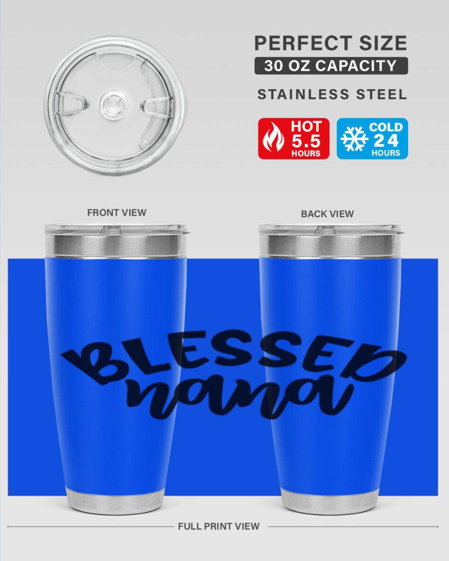 Blessed Nana 20oz Tumbler featuring double wall vacuum stainless steel design with a drink-thru lid, perfect for keeping beverages hot or cold.