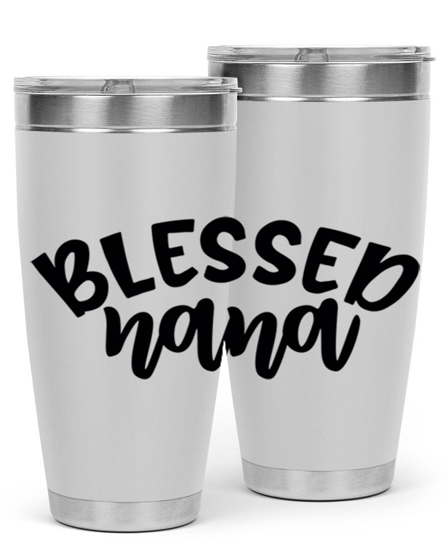 Blessed Nana 20oz Tumbler featuring double wall vacuum stainless steel design with a drink-thru lid, perfect for keeping beverages hot or cold.